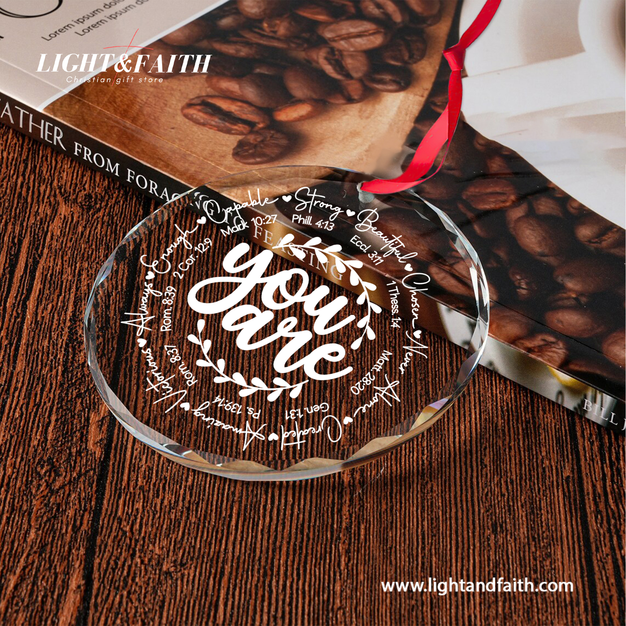 You Are Glass Ornament, Christian Inspirational Ornament, Bible Verse Faith Gift, Religious Christmas Decoration, Positive Scripture Home Decor DCLAF68